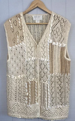 Chaleco Suéter de Lana Retazos Beige Tejido a Mano The Limited De Colección M/L Abuela Cottage Foto 1 de 4