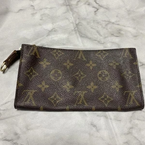 LOUIS VUITTON Monogram Pouch Brown Canvas Small Size 20x11x1.5 cm - Picture 1 of 9