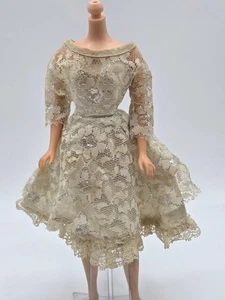 Htf Vintage 1960's Barbie White Lace Clone Dress Knee Length Tlc Discoloration - Picture 1 of 23