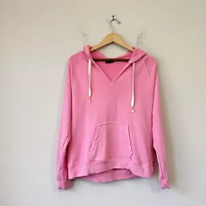 J. CREW Garment Dyed Terry Hoodie Womens XL Larkspur Pink V-Neck Cotton *FLAW* - Picture 1 of 11
