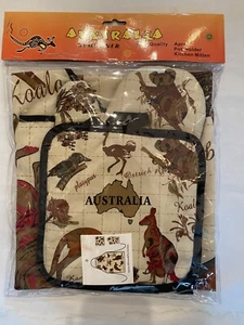 Souvenir Australia High Quality Apron Pot Holder Kitchen Mitten Vintage Map Desi - Picture 1 of 4