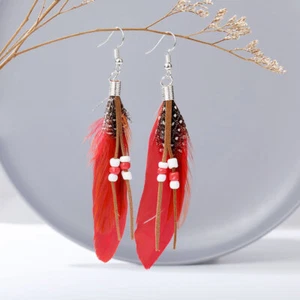 Bohemia Tassel Drop Ethnic Feather Beaded Dangle Earrings Ear Hook Women Jewelry - Picture 1 of 40