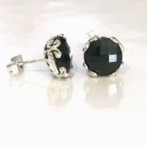 SAMULE B Black Spinel Sterling Silver 925 Faceted Earrings - Picture 1 of 12