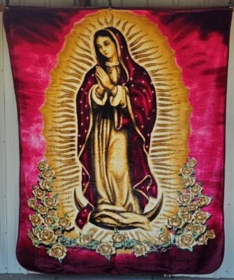 GUADALUPE VIRGIN MARY FLOWER ROSE PRAY RELIGIOUS QUEEN SIZE BLANKET - Image 1 of 2