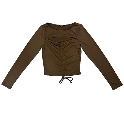 Peek-A-Boo коричневый укороченный верх грудь окно спереди тянуть защемленный Y2K женщин средний - Изображение 1 из 4