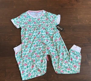 Pillow Talk 2 Pc Pajama Set New Flamingoes Tropical Palm Fronds Sz L New - Picture 1 of 4