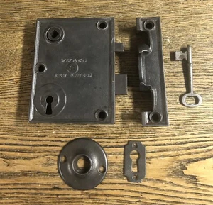 Antique Cast Iron MW & Co Reversible Rim Lock, c1865 - Picture 1 of 5
