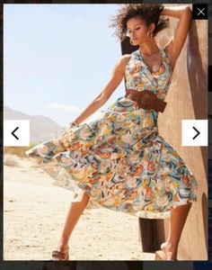 Boston Proper Printed Tiered Midi Multi Color V-Neck Sleeveless Dress Size S - Picture 1 of 12