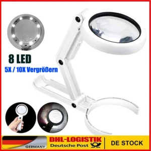 5/10X Lupe mit 8LED Licht Desktop Klappbar Lupe Handheld Leselupe für Lesen DE - Bild 1 von 12