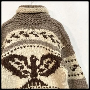 Canadian made Cowichan knit, whale and eagle pattern, hand knit, size F so - Picture 1 of 10