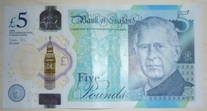 👌 King Charles III UNC New Polymer Plastic Bank of England £5 Note UK Legal - Bild 1 von 2