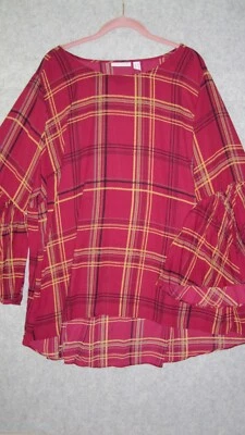 Túnica Susan Graver para mujer 22 mangas de campana a cuadros dobladillo alto/bajo cuello redondo boho Foto 1 de 4