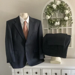 ALEXANDRE LONDON 2 BTN 100% WOLLE 2-TEILIGER ANZUG 42S 36X26 MARINEBLAU GESTREIFT - Bild 1 von 9