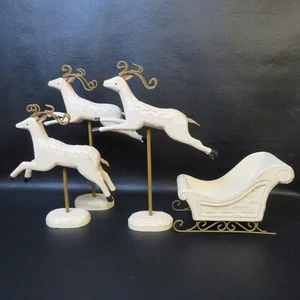 Vintage Pier 1 Large Wood & Metal 3 Flying Reindeers and Sled ~ Rustic Farmhouse - Picture 1 of 23