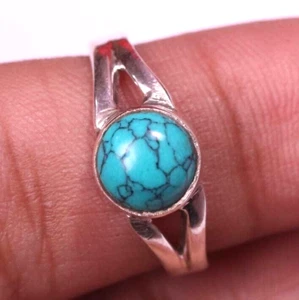 Anillo ajustable de plata de ley 925 hecho a mano con piedras preciosas de turquesa natural - Imagen 1 de 7