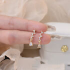 925 Silver Plated Stud Earrings Crystal Cubic Zircon Heart Pearl Dangle Jewelry