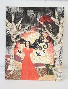 11x14 Original Art Mixed Media Halloween Spooky Retro Birds Trees Scary Movie - Picture 1 of 3