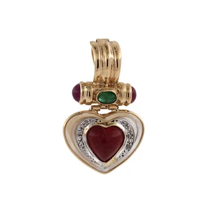 Mother Of Pearl Diamond Gemstone Heart Pendant 14K Two-Tone Gold 3.88 CTW 1.33" - Picture 1 of 5