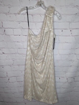 Vestido de noite feminino David Meister um ombro sem mangas dourado com miçangas arco 14 - Imagem 1 de 4