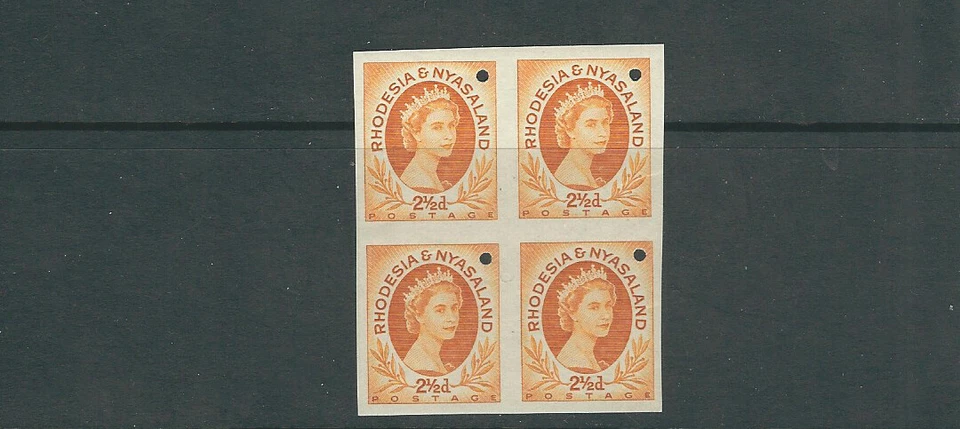 RHODESIA and NYASALAND 1954 PRINTERs PROOFs (2 1/2d) IMPERF block of 4 VF MNH ZX - Image 1 of 1