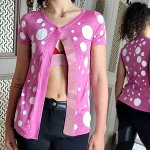 Versace Versus Vintage Pink Polka Dot Cardigan Cami Top Jersey Blouse SMALL - Picture 1 of 19