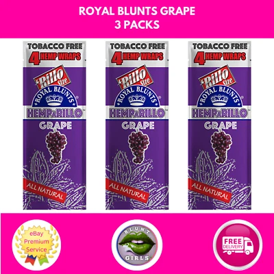 Royal Blunts Grape Flavour 3 Packs Rillo Size Tobacco Free TRACKED POSTAGE