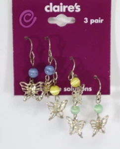 EEBOT 3 pr dangle butterfly bead blue yellow green EARRINGS Claire's Jewelry - Picture 1 of 5