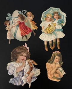 4er Set antike viktorianische geprägte Osterstanzformen mit Mädchen - Bild 1 von 8