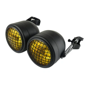Grill Mesh Protector Twin Dual Headlight Lamp H4 Motorcycle Side Mount Bracket - Picture 1 of 9
