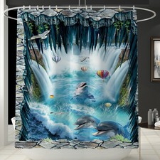 4X(180X180cm Bathroom Shower Curtain Dolphin Print Durable Waterproof Bath 9J4)