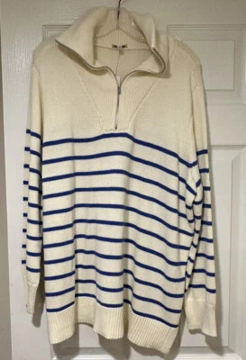 Nwt Talbots 2X 20W Cream And Periwinkle Zip Collar Pullover Sweater - Image 1 of 3