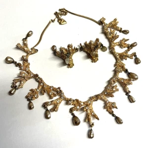 Juego de pendientes con clip de collar estilo coral tono dorado Frederick Mosell vintage - Imagen 1 de 23