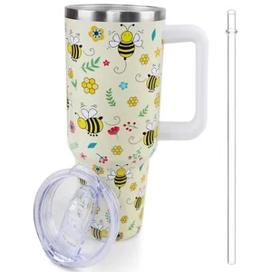 40 oz Bee Tumbler with Handle and Straw, Travel Mug Water Bottle, Stainless S... - Picture 1 of 7