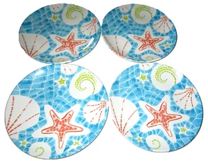 COASTAL SALAD PLATES  Melamine  8.80" Diameter  Set of 4  COASTAL SEA LIFE~Blue - Picture 1 of 2