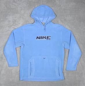 Herren Vintage Nike Y2K blau Fleece Center Swoosh Spell Out Fleece Hoodie Medium - Bild 1 von 4