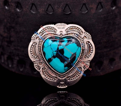 10X 1-1/8" Retro Flower Love Heart Turquoise Concho For Belt Leathercraft Bridle - Image 1 of 4