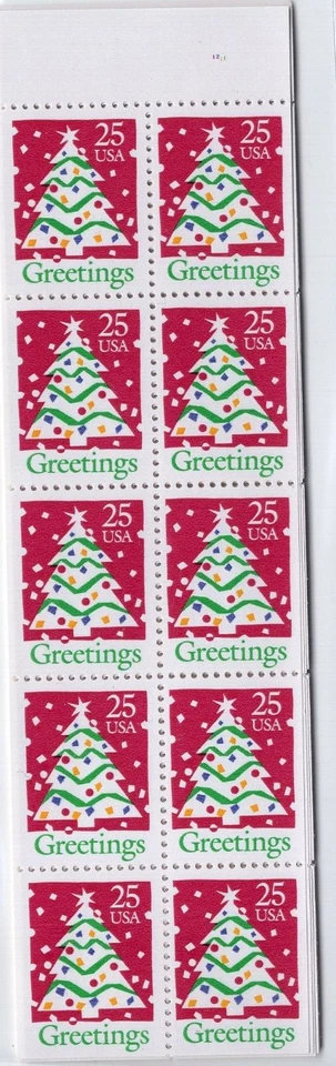 1990 25 cent Christmas tree Unfolded Booklet Pane Scott #2516a, Mint NH - Image 1 of 1