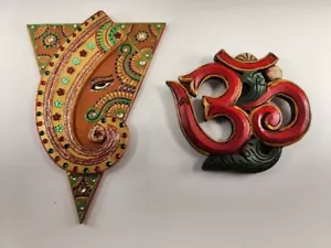 Ganesha & OM Dioses Adoradores Indios Madera Artesanal India 2 piezas - Imagen 1 de 3