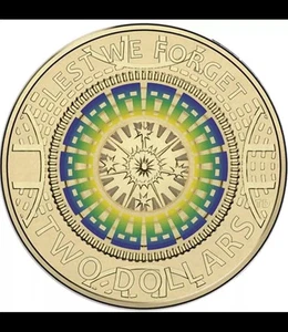 2017 $2 Mosaic Lest We Forget ANZAC AUSTRALIAN Two Dollar Coloured Coin CIRC - Bild 1 von 3