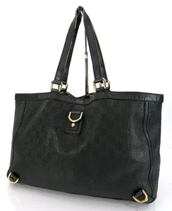 Authentic GUCCI Black GG Leather Abbey Tote Bag Purse #61804 - Picture 1 of 22