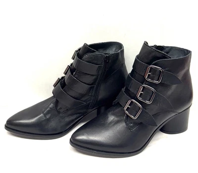 MIZ MOOZ BUTTER LEATHER  BOOTS SIDE ZIP  BUCKLE  BLACK  37EU / 7US NEW # Z-42 - Image 1 of 4