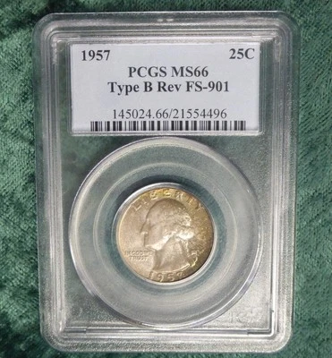 1957 PCGS MS 66 FS-901 Type B Reverse Silver Quarter, Proof Die Type Variety - Image 1 of 4