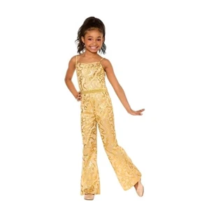 Barbie Halloween Costume Jumpsuit Gold Girls Size L 10-12 Disco - Picture 1 of 1