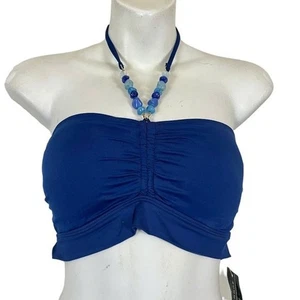 Costume da bagno top bikini Lauren Ralph Lauren Halter blu con perline nuoto spiaggia nuovo con etichette taglia 12 - Foto 1 di 15