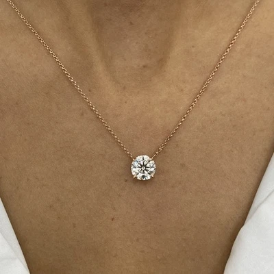 Diamond Pendant Solitaire Necklace E VS1 Round 1 Carat Lab Created 14K Rose Gold - Image 1 of 4