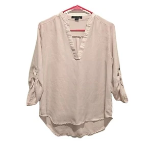 New Look Womens Quarter Sleeve Roll Tab Beige V-neck Collarless Tunic Size Small - Picture 1 of 4