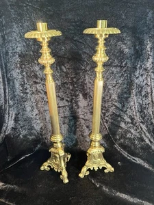 Pair of Vintage Solid Brass Alter Candle Holders Hollywood Regency Heavy 19" - Picture 1 of 8
