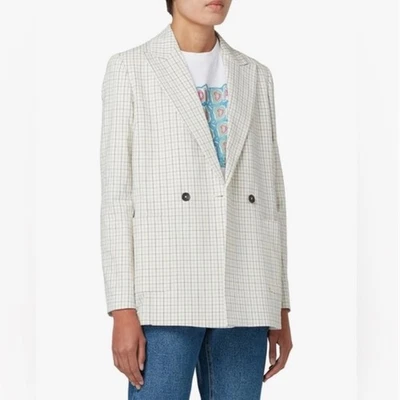 NUEVO CON ETIQUETAS PS Paul Smith Chaqueta Blazer Forrada Suelta a Cuadros Doble Pecho Talla 10 Blanca Foto 1 de 4