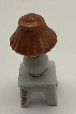 Miniature Ceramic Porcelain Table and Lamp Figurine Gold Trim Japan - Image 1 of 4