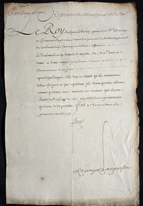 1755 - LOUIS XV SIGNED ROYAL EXTENSION OF LEAVE FOR CAPTAINS BALAY AND GRAMONT - Picture 1 of 10